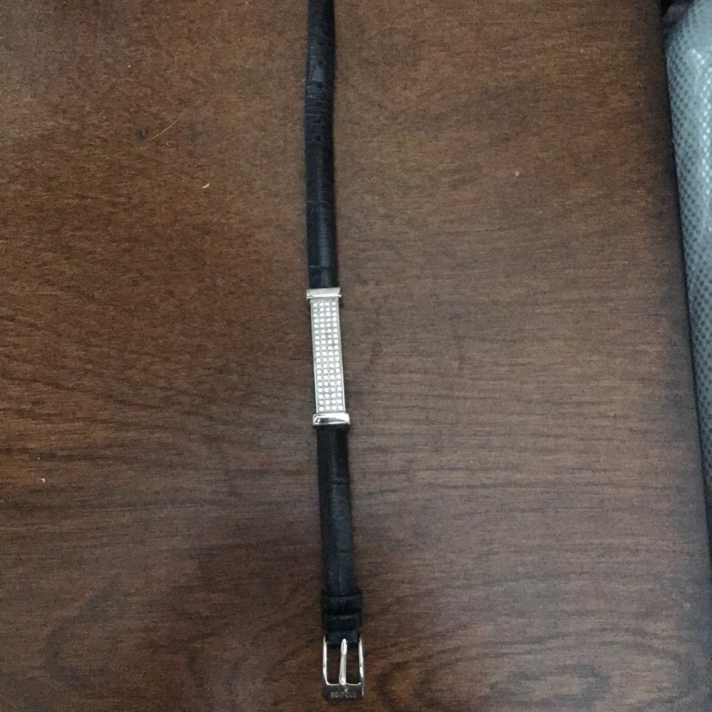 Beautiful diamond, black leather bracelet